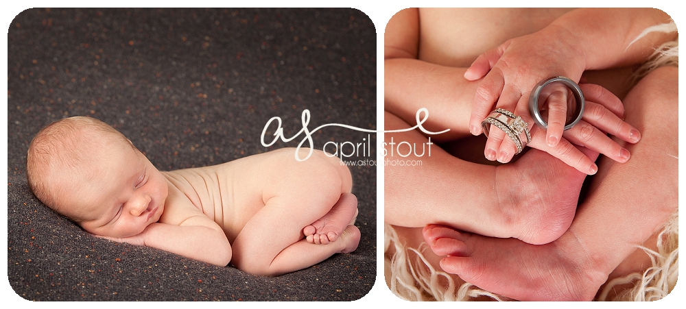 newborn with wedding rings